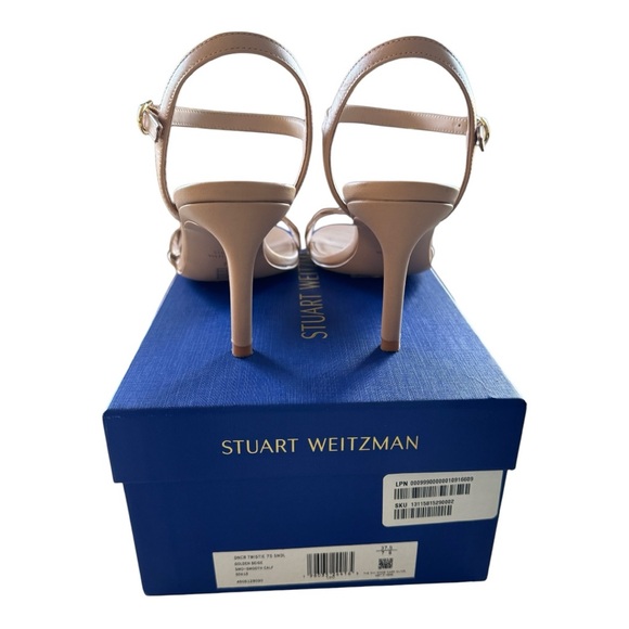 Stuart Weitzman Dancer Twistier Leather Sandal, Color Golden Beige, Size 7. - Picture 7 of 10